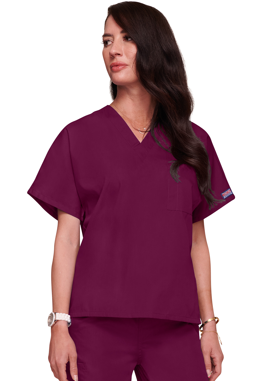 Lékařská tunika s výstřihem do V, Cherokee, Unisex V-Neck Tunic - vínová