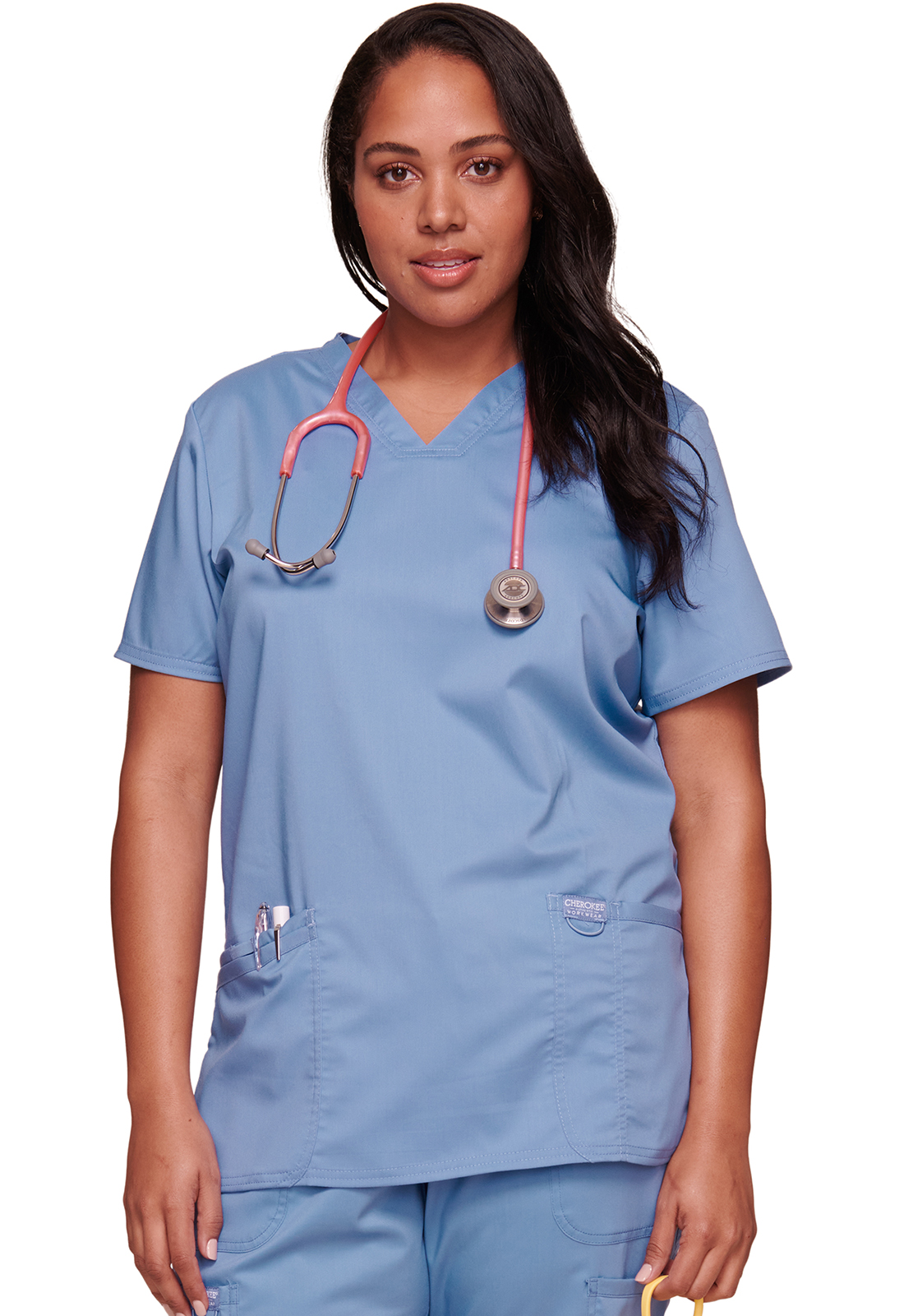 Lékařská halena s výstřihem do V, Cherokee, V-Neck Top - světle modrá
