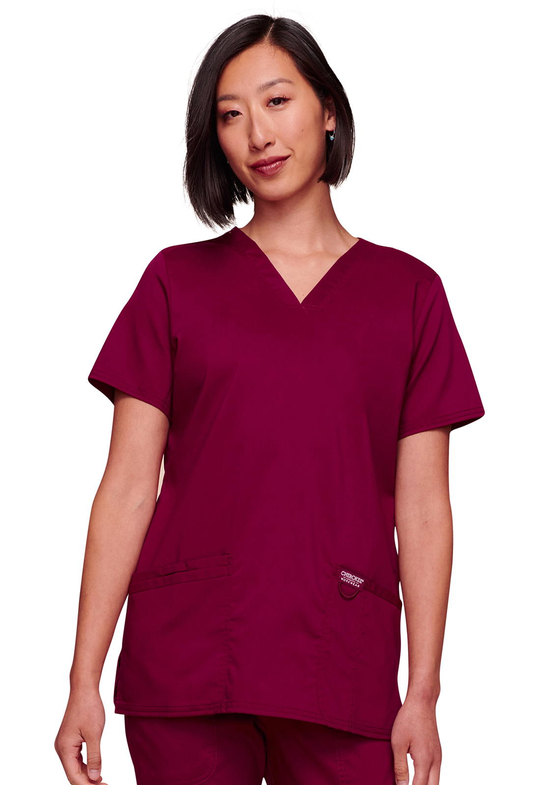 Lékařská halena s výstřihem do V, Cherokee, V-Neck Top - vínová