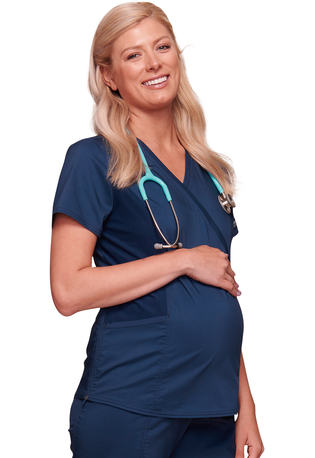 Těhotenská lékařská halena, Cherokee, Maternity Mock Wrap Top - námořnická modrá