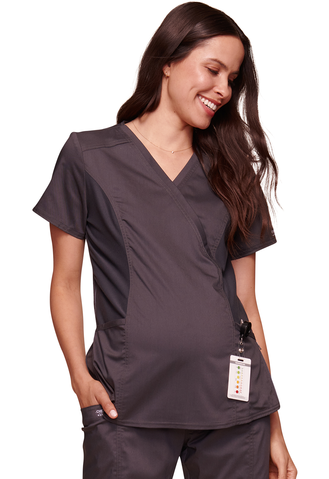 Těhotenská lékařská halena, Cherokee, Maternity Mock Wrap Top - šedá