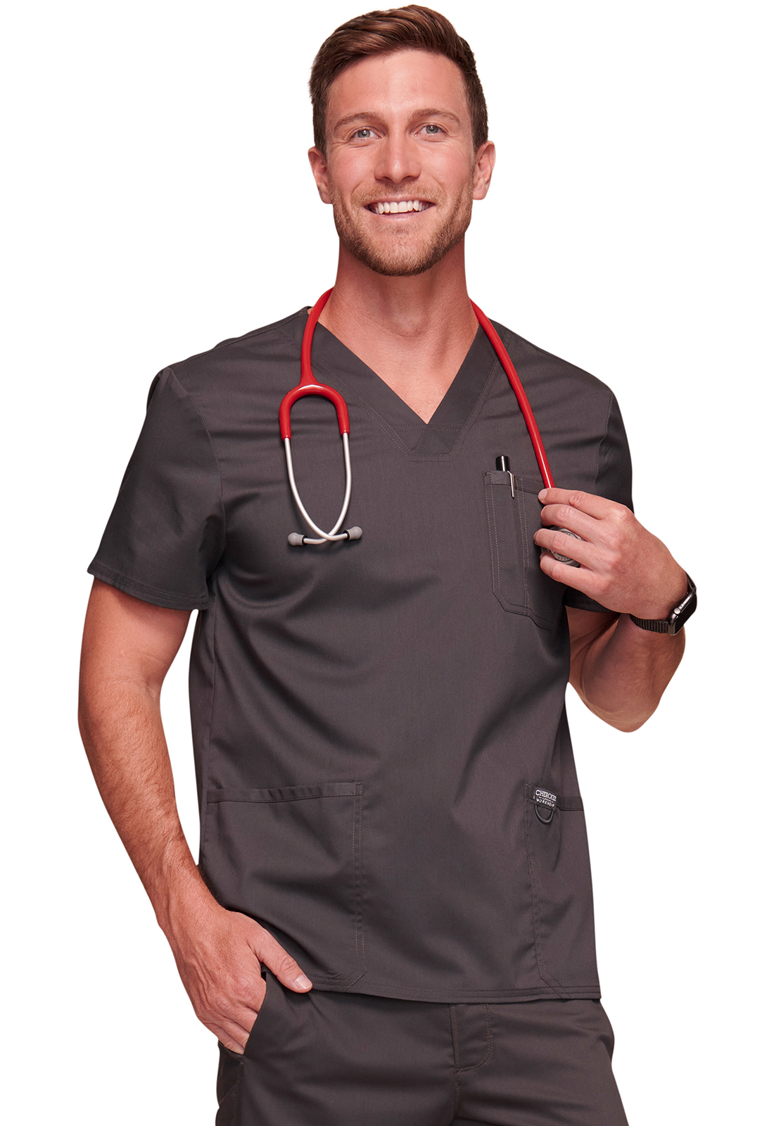 Pánská lékařská halena s výstřihem, Cherokee, Men's V-Neck Top - šedá