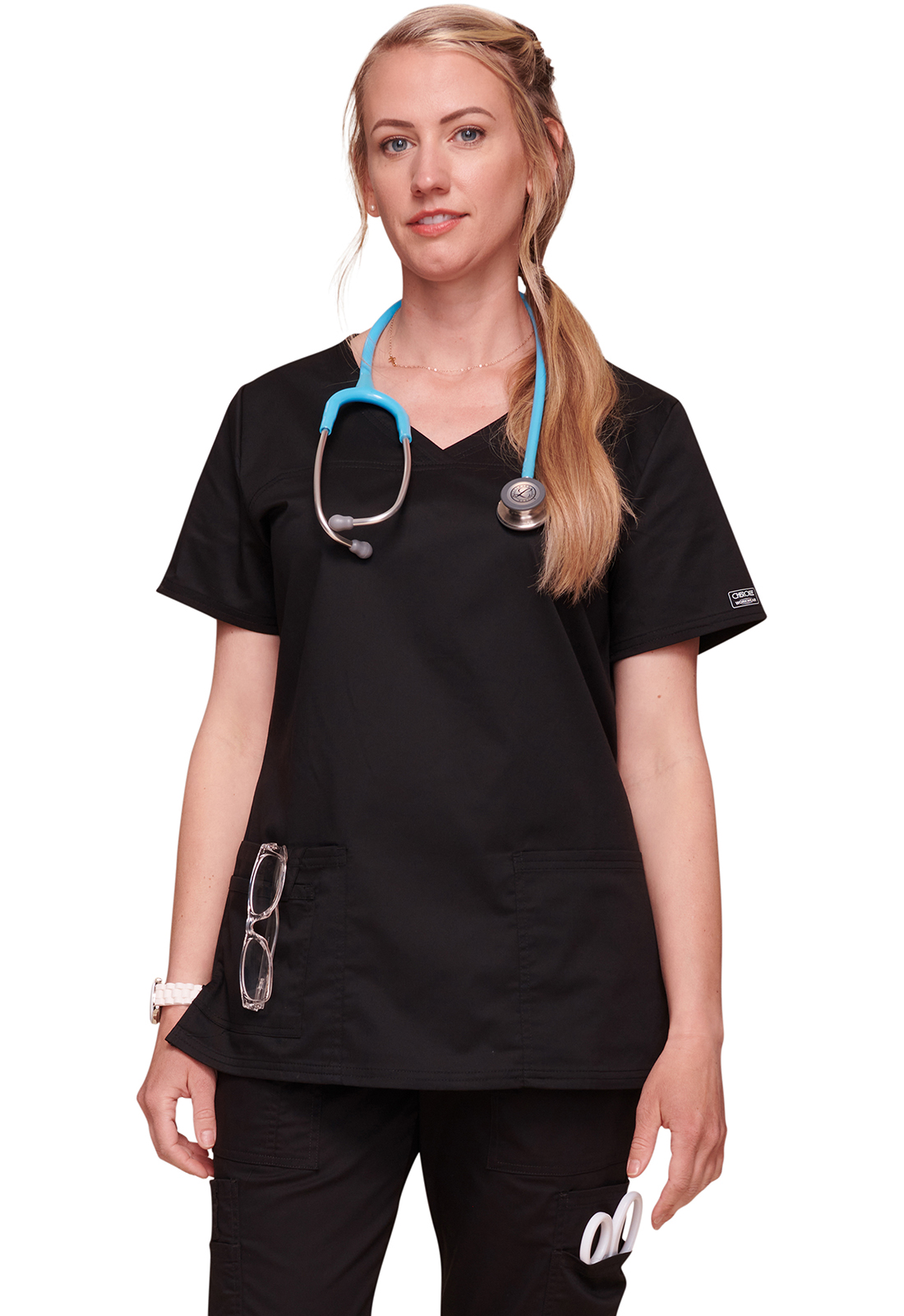 Lékařská halena s výstřihem do V, Cherokee, V-Neck Top - černá