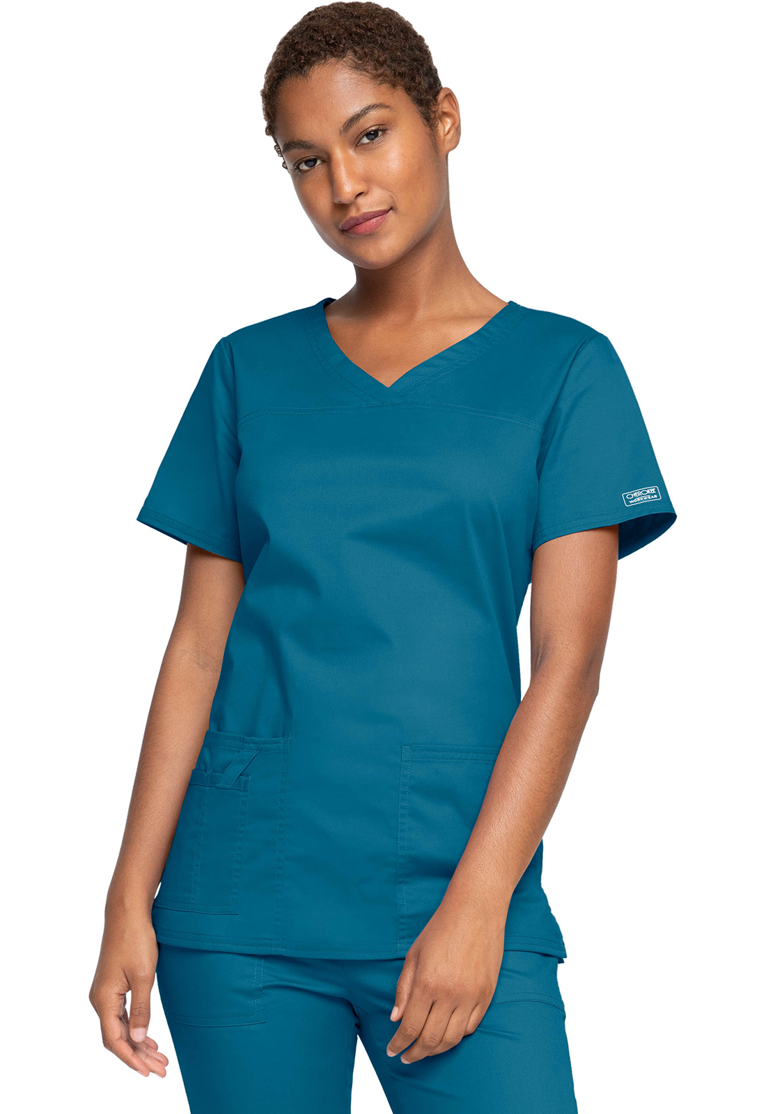 Lékařská halena s výstřihem do V, Cherokee, V-Neck Top - karibská modrá