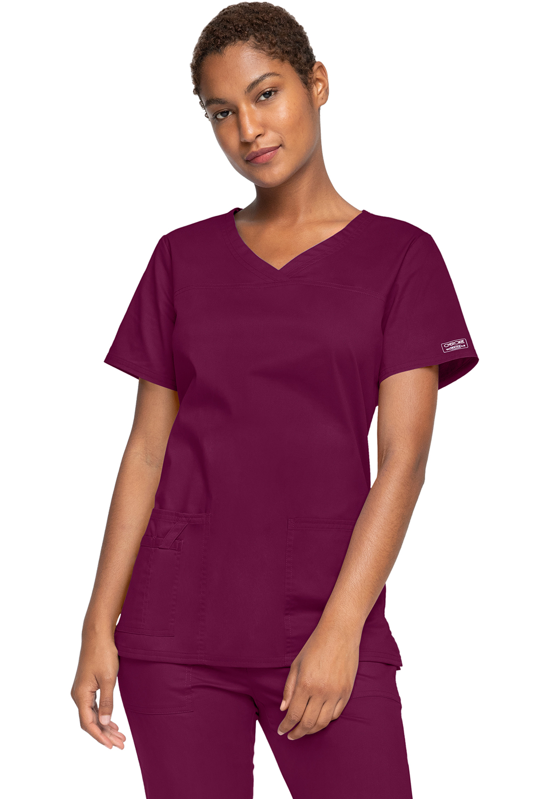 Lékařská halena s výstřihem do V, Cherokee, V-Neck Top - vínová