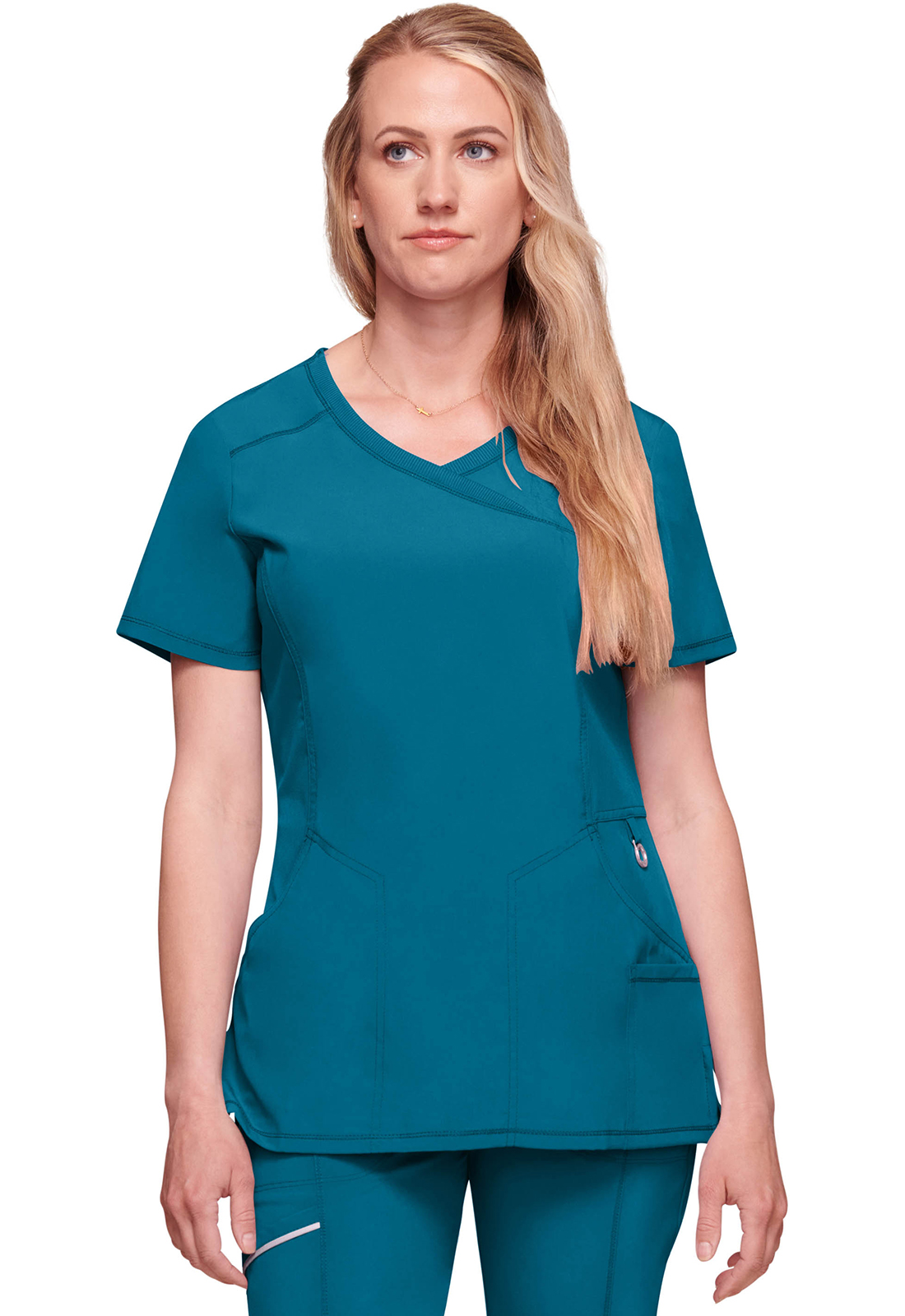 Lékařská halena se zavinovacím vzhledem, Cherokee, Mock Wrap Top - karibská modrá