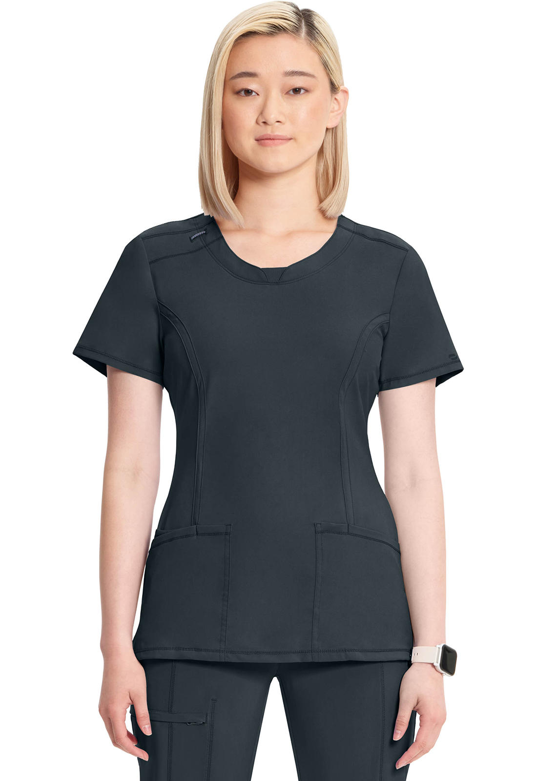 Lékařská halena s kulatým výstřihem, Cherokee, Round Neck Top - šedá