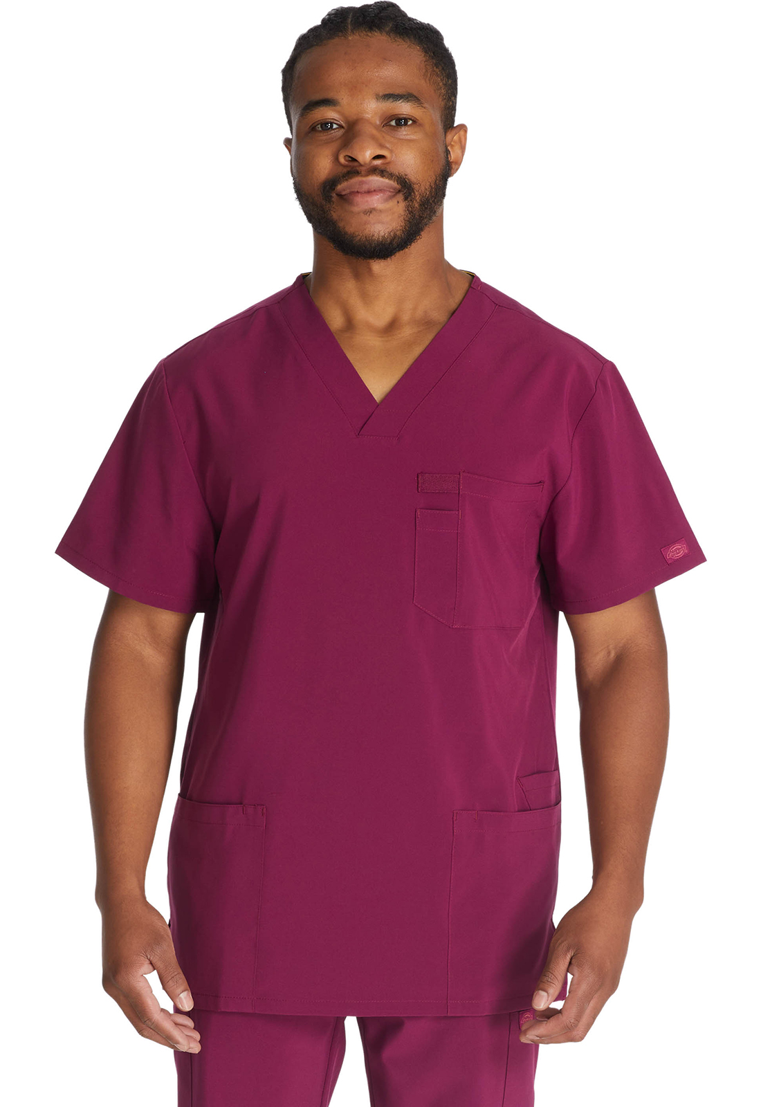 Pánská lékařská halena s výstřihem do V, Dickies, Men's V-Neck Top - vínová