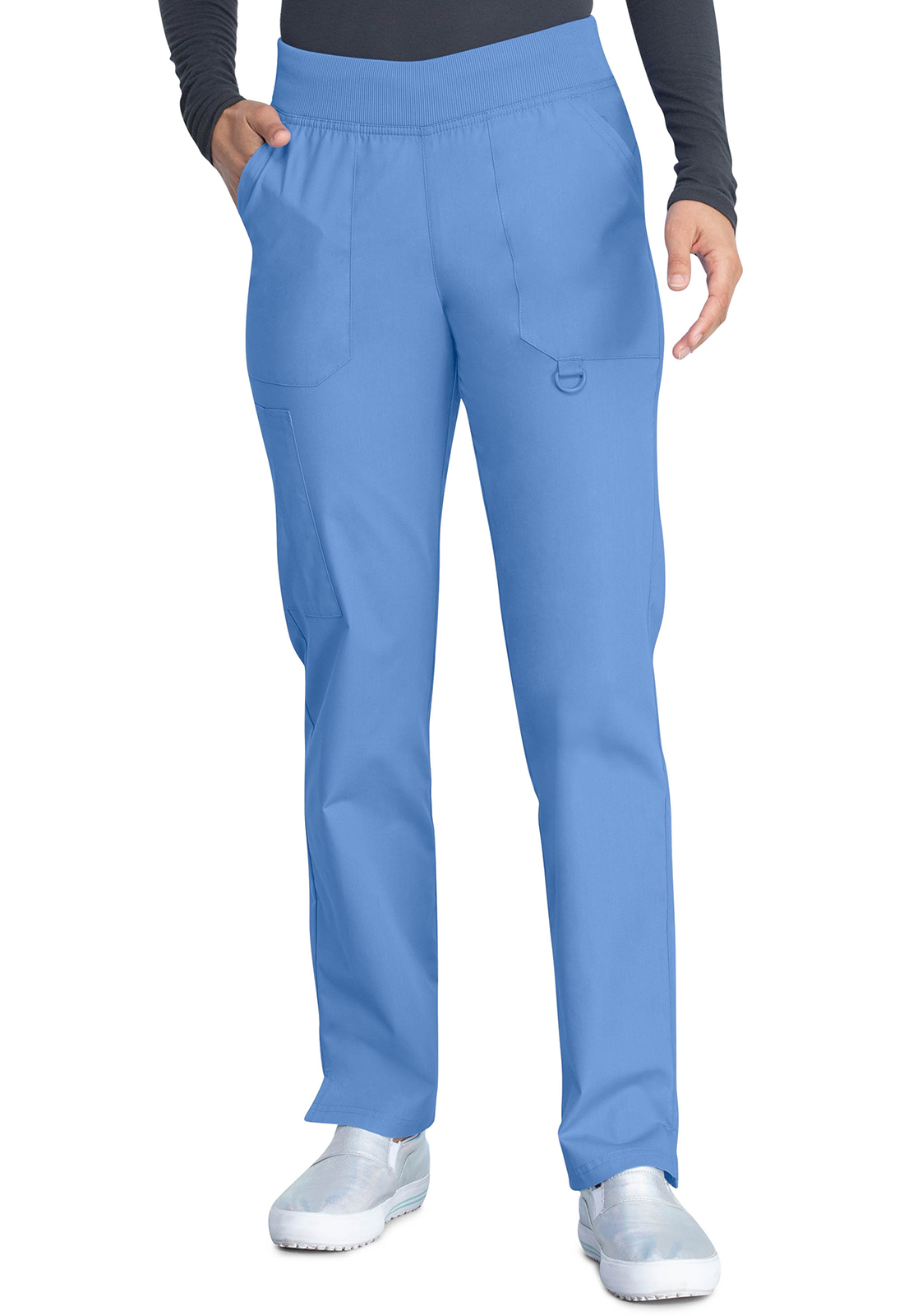 Lékařské kalhoty s pružným pasem a zúženou nohavicí, Dickies, Mid Rise Tapered Leg Pull-on Pant – světle modrá