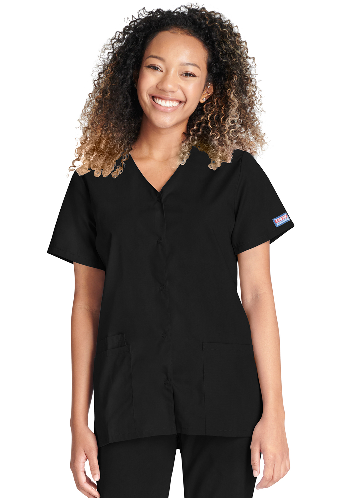 Lékařská halena s výstřihem do V a zapínáním na druky, Cherokee, Snap Front V-Neck Top - černá