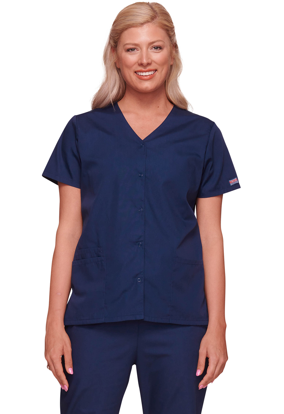 Lékařská halena s výstřihem do V a zapínáním na druky, Cherokee, Snap Front V-Neck Top - modrá