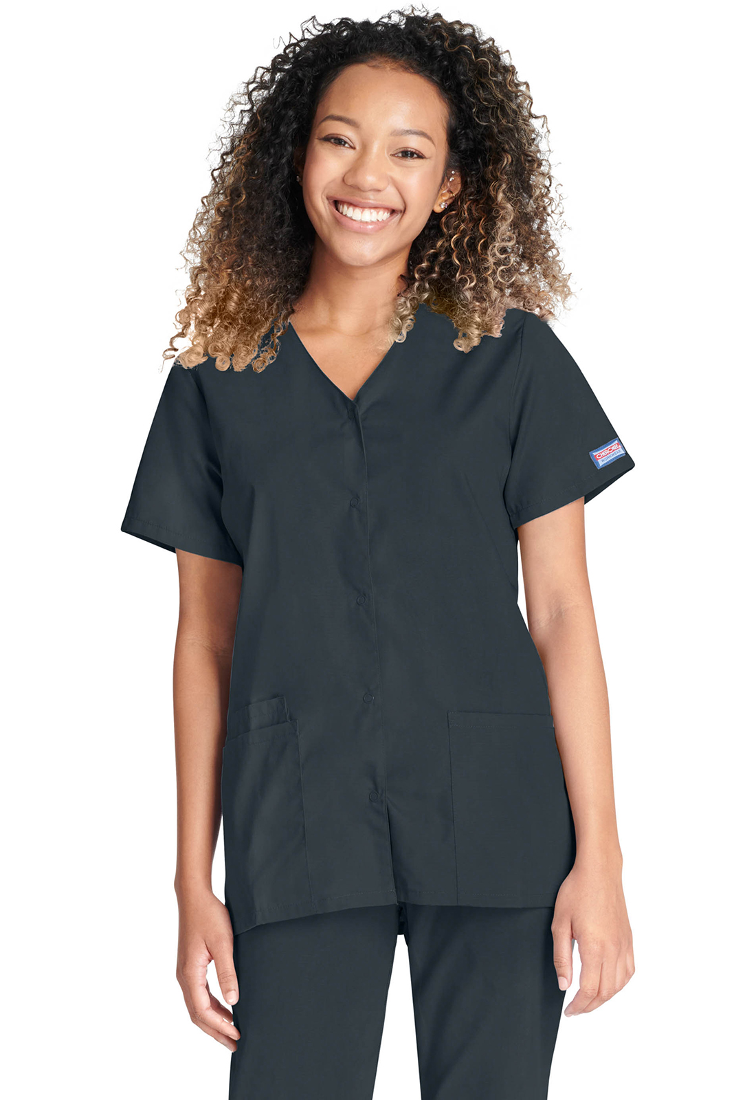 Lékařská halena s výstřihem do V a zapínáním na druky, Cherokee, Snap Front V-Neck Top - šedá