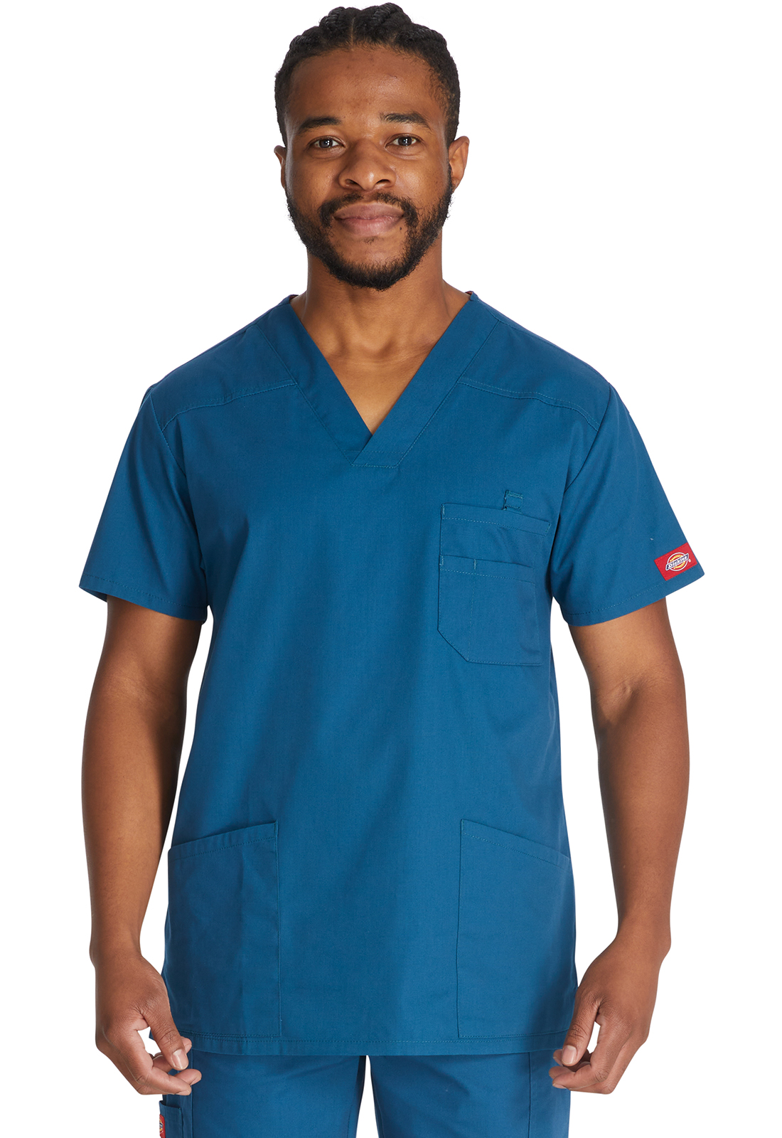 Pánská lékařská halena s výstřihem do V, Dickies, Men's V-Neck Top - karibská modrá