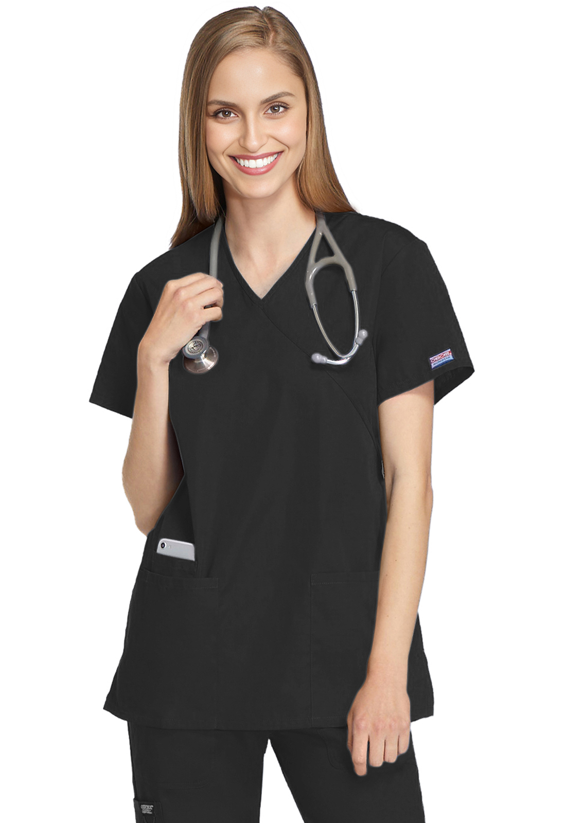 Lékařská tunika se zavinovacím vzhledem, Cherokee, Mock Wrap Tunic - černá