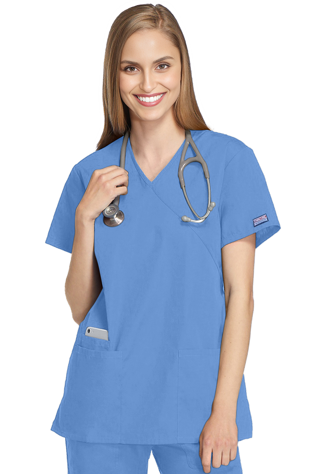 Lékařská tunika se zavinovacím vzhledem, Cherokee, Mock Wrap Tunic - světle modrá