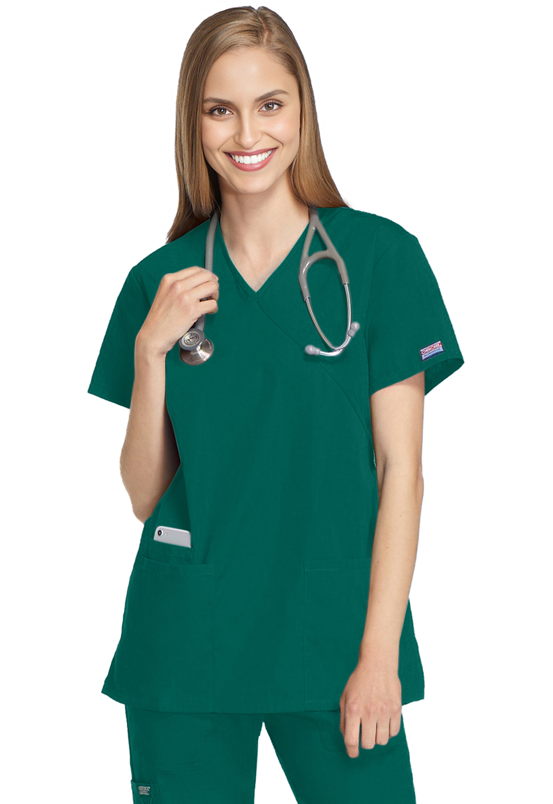 Lékařská tunika se zavinovacím vzhledem, Cherokee, Mock Wrap Tunic - zelená