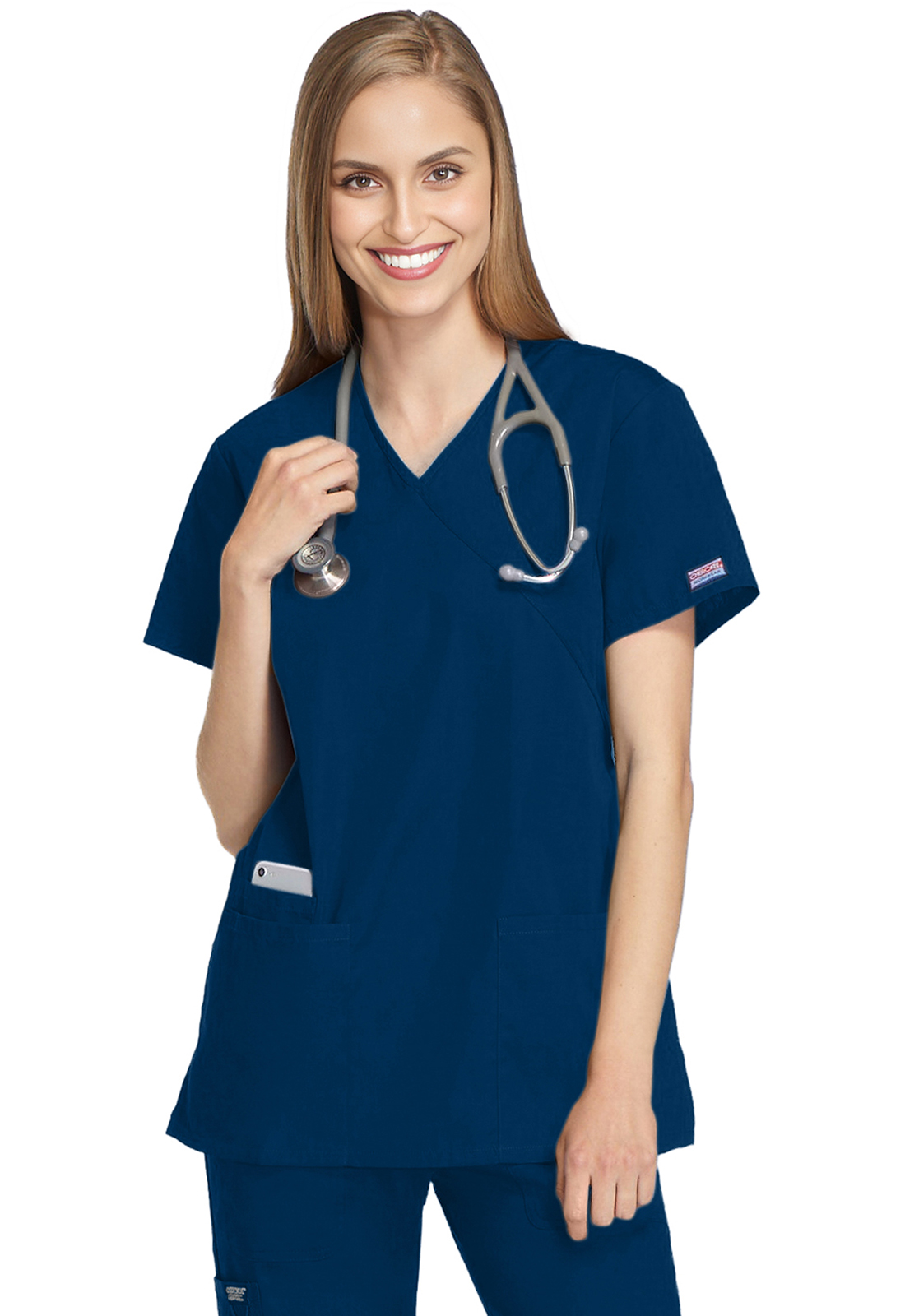 Lékařská tunika se zavinovacím vzhledem, Cherokee, Mock Wrap Tunic - námořnická modrá