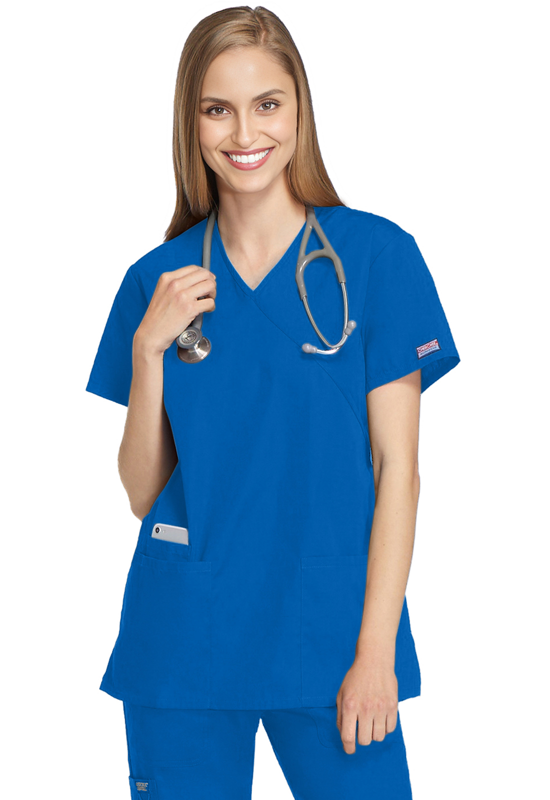 Lékařská tunika se zavinovacím vzhledem, Cherokee, Mock Wrap Tunic - královská modrá