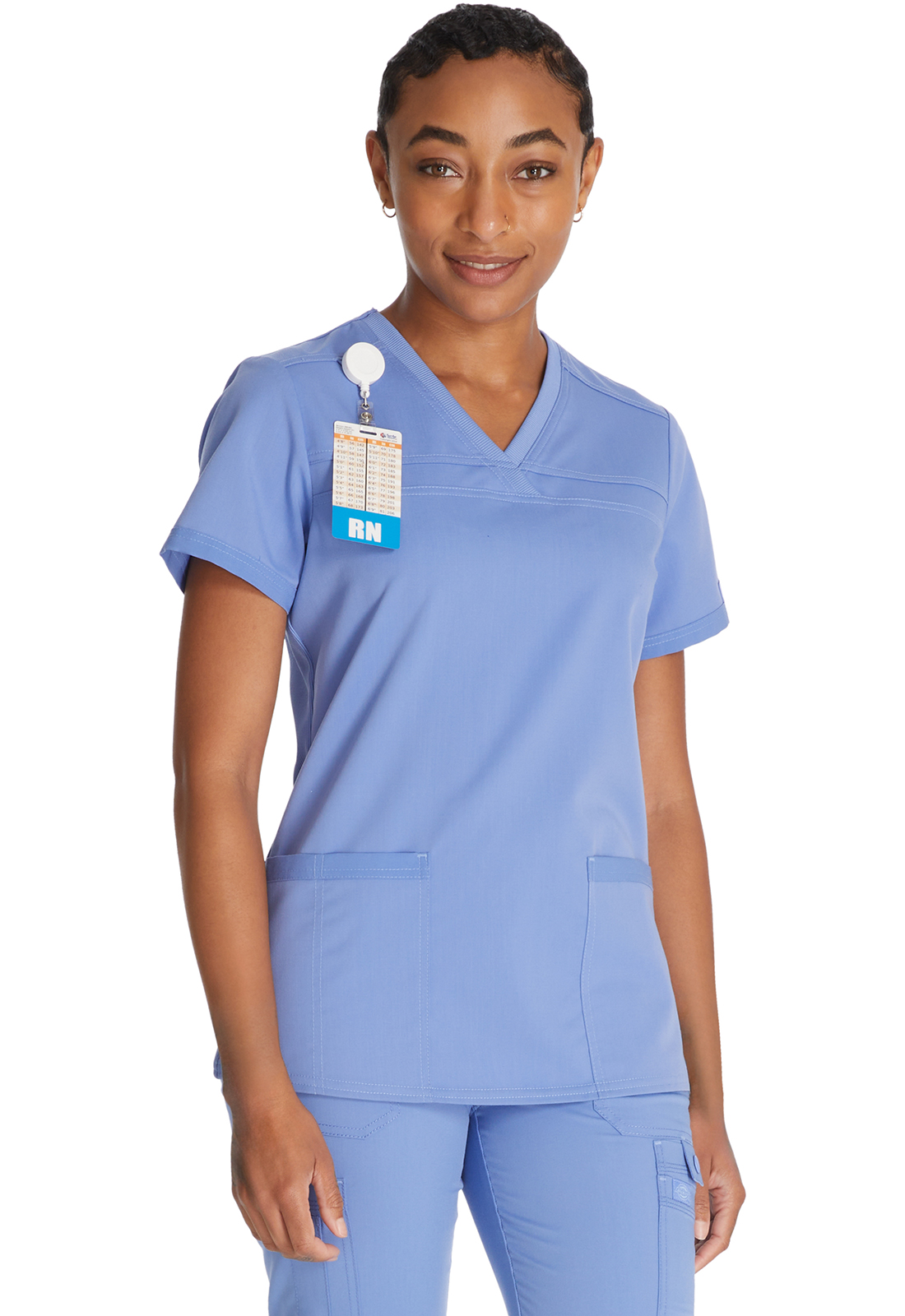Lékařská halena s výstřihem do V a žebrovanými panely, Dickies, V-Neck Top With Rib Knit Panels - světle modrá