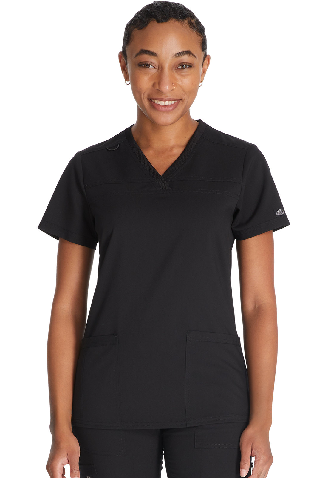Lékařská halena s výstřihem do V a žebrovanými panely, Dickies, V-Neck Top With Rib Knit Panels - černá