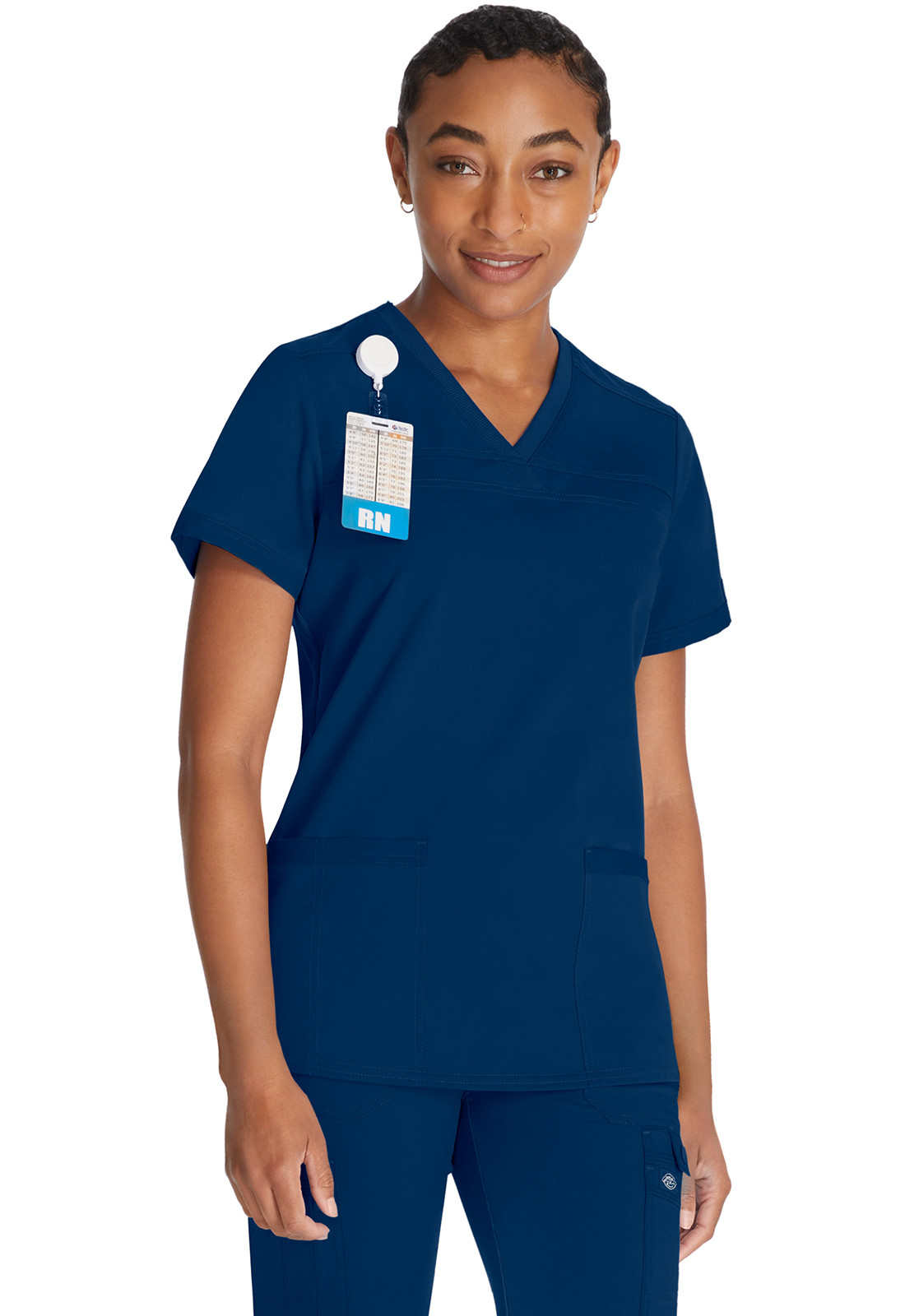 Lékařská halena s výstřihem do V a žebrovanými panely, Dickies, V-Neck Top With Rib Knit Panels - námořnická modrá