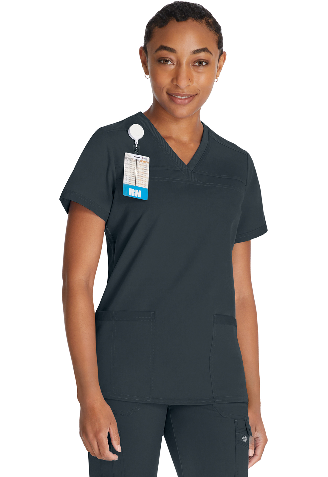 Lékařská halena s výstřihem do V a žebrovanými panely, Dickies, V-Neck Top With Rib Knit Panels - tmavě šedá