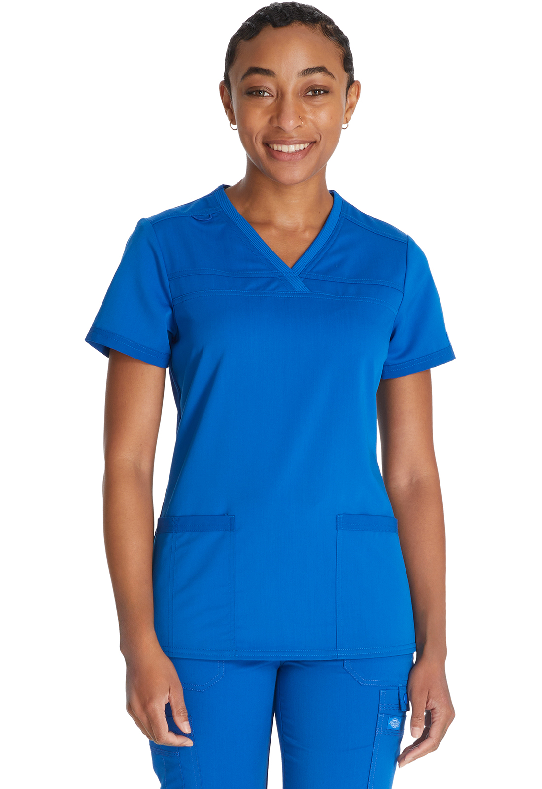 Lékařská halena s výstřihem do V a žebrovanými panely, Dickies, V-Neck Top With Rib Knit Panels - královsky modrá