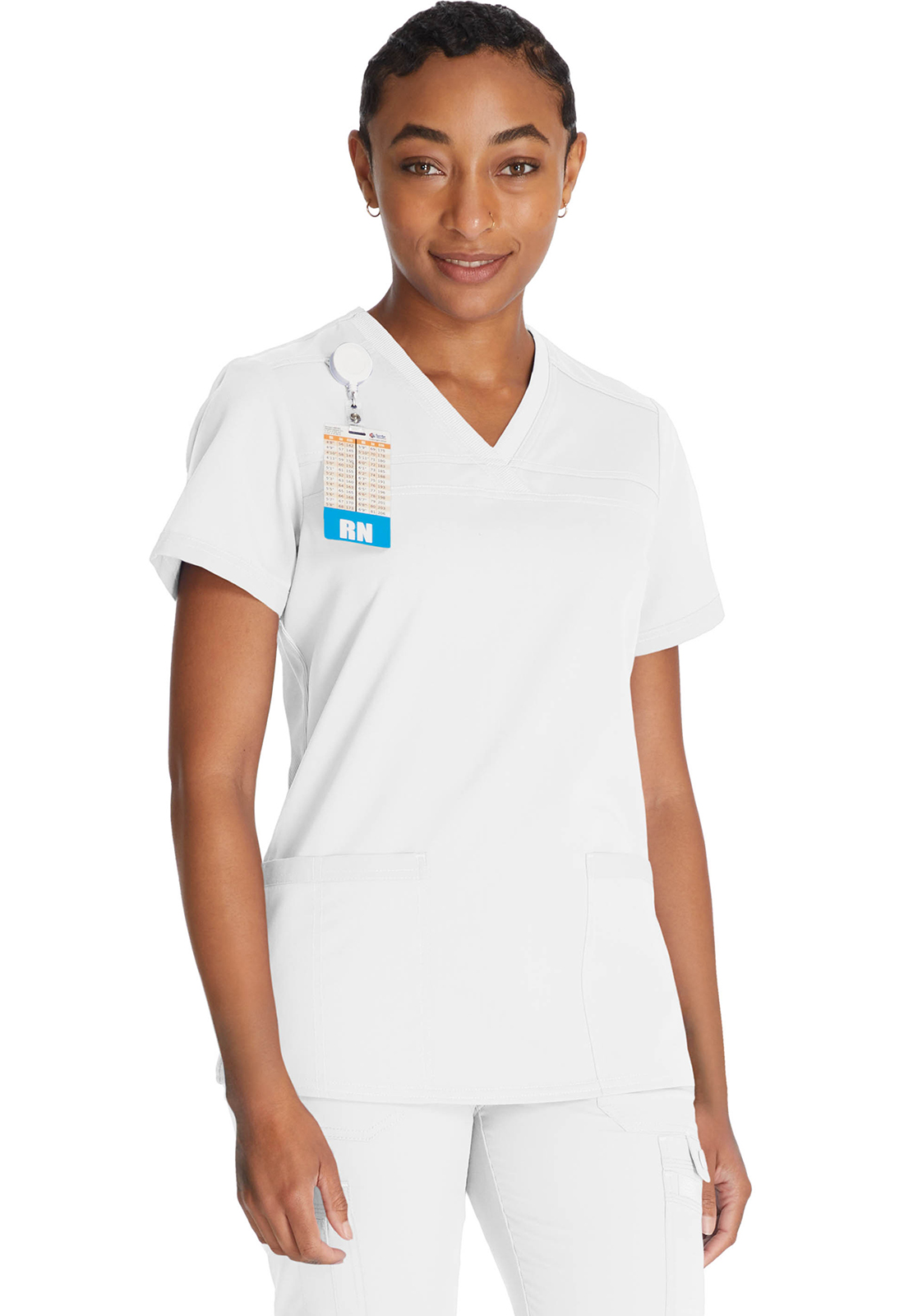 Lékařská halena s výstřihem do V a žebrovanými panely, Dickies, V-Neck Top With Rib Knit Panels - bílá