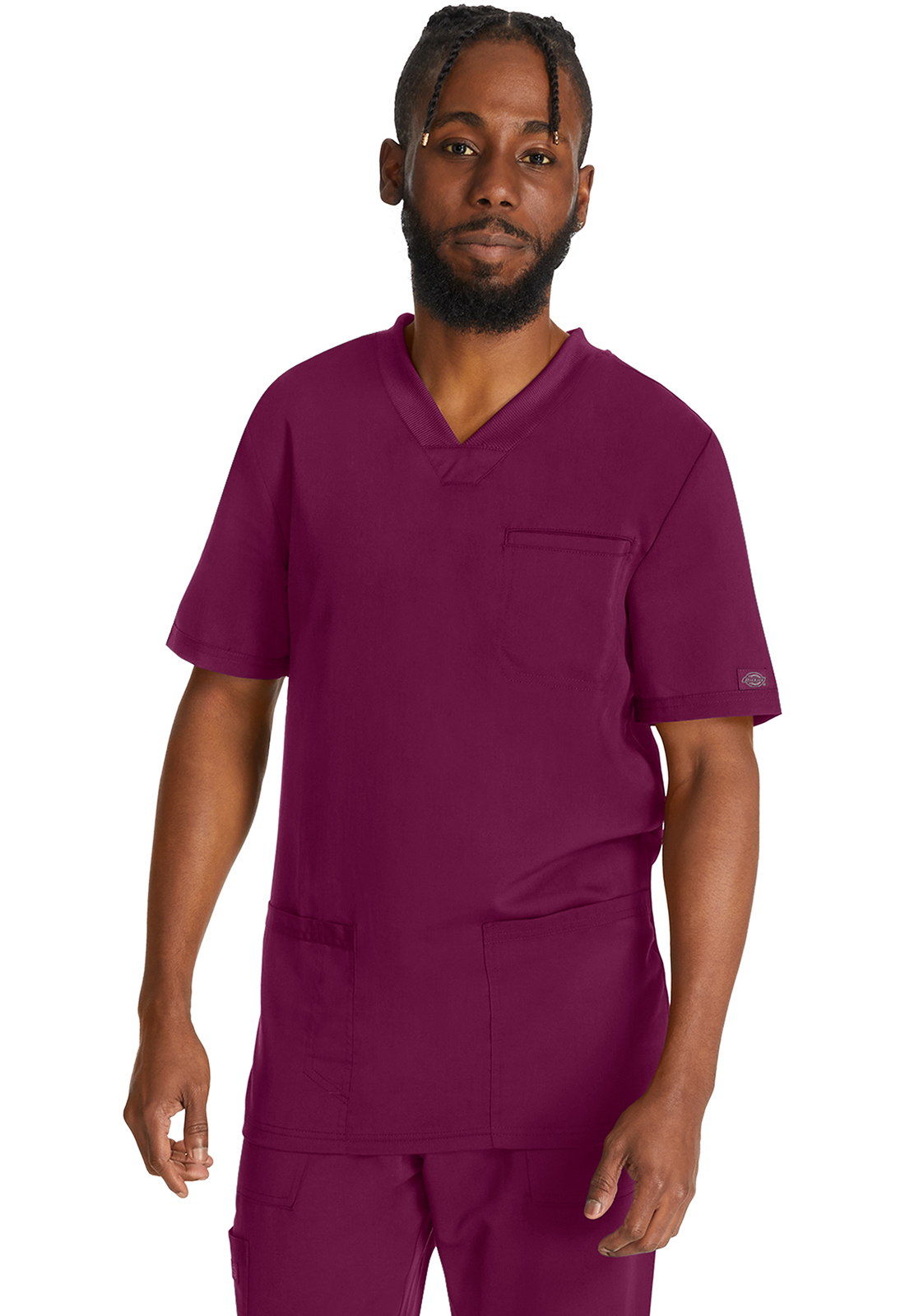 Pánská lékařská halena s výstřihem do V, Dickies, Men's V-Neck Top - vínová